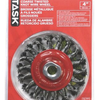 Task T25676 Wire Wheel, 4 in Dia, 5/8-11 in Arbor/Shank, Knotted, Twisted Bristle, Steel Bristle