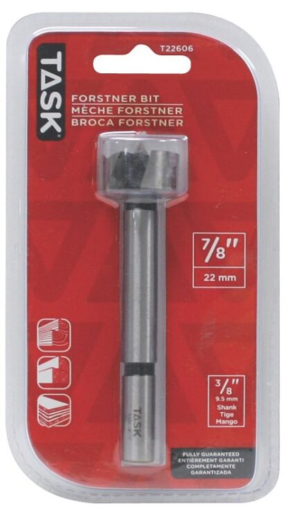 Task T22606 Forstner Bit, 7/8 in Dia, 3/8 in Dia Shank, Hex Shank