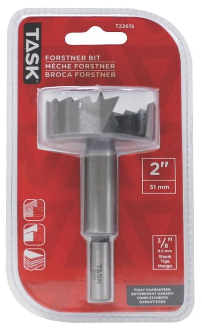 Task T22615 Forstner Bit, 2 in Dia, 3/8 in Dia Shank, Hex Shank