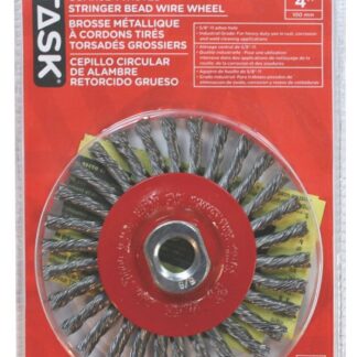 Task T25675 Wire Wheel Brush, 4 in Dia, 5/8-11 in Arbor/Shank, Stringer Bead Twist Bristle, Steel Bristle