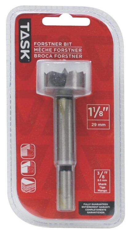 Task T22608 Forstner Bit, 1-1/8 in Dia, 3/8 in Dia Shank, Hex Shank