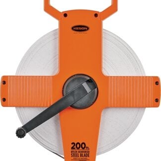 Keson NR18200 Tape Measure, 200 ft L Blade, 3/8 in W Blade, Steel Blade, ABS Case, Gray Case