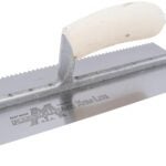 Marshalltown 701S Trowel, 11 in L, 4-1/2 in W, V Notch, Curved Handle