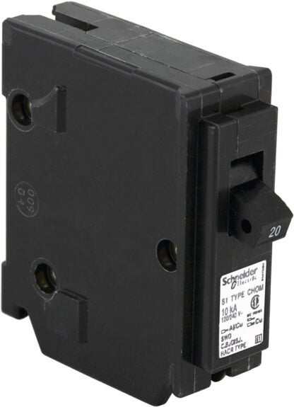 Square D Homeline CHOM120CP Circuit Breaker, Mini, Standard, 20 A, 1 -Pole, 120/240 VAC, Plug Mounting, Black