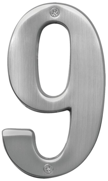 Hy-Ko Prestige Series BR-51SN/9 House Number, Character: 9, 5 in H Character, Nickel Character, Solid Brass Sells in Quantity of 3