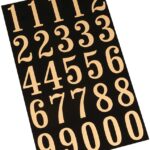 Hy-Ko MM-5N Packaged Number Set, 3 in H Character, Gold Character, Black Background, Vinyl