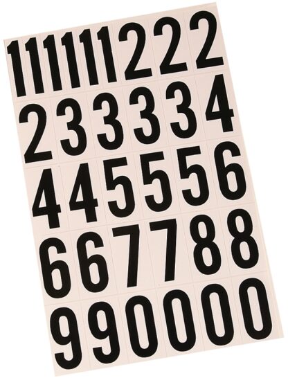 Hy-Ko MM-7N Packaged Number Set, 1-3/4 in H Character, Black Character, White Background, Vinyl