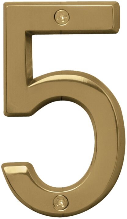 Hy-Ko Prestige Series BR-42PB/5 House Number, Character: 5, 4 in H Character, Brass Character, Brass Sells in Quantity of 3