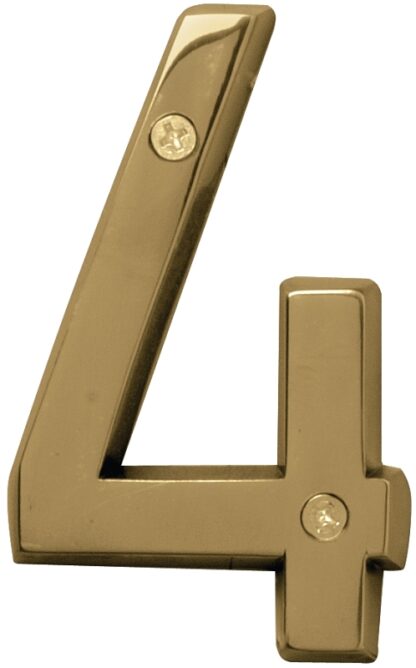 Hy-Ko Prestige Series BR-42PB/4 House Number, Character: 4, 4 in H Character, Brass Character, Brass Sells in Quantity of 3