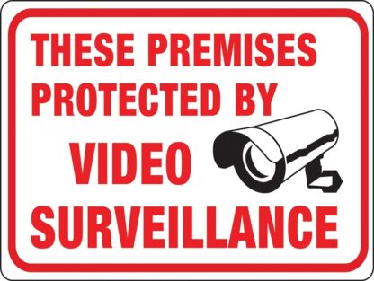 Hy-Ko 20619 Identification Sign, Rectangular, THESE PREMISES PROTECTED BY VIDEO SURVEILLANCE, Black/Red Legend, Plastic Sells in Quantity of 10