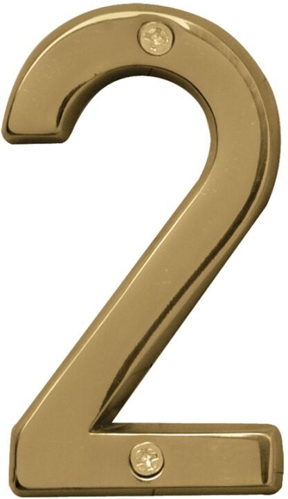 Hy-Ko Prestige Series BR-42PB/2 House Number, Character: 2, 4 in H Character, Brass Character, Brass Sells in Quantity of 3