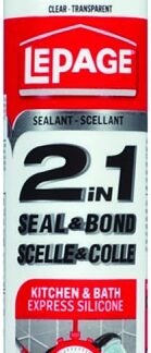 LePage 1380425 Bath and Kitchen Sealant, Clear, 5 to 49 deg C, 295 mL Cartridge