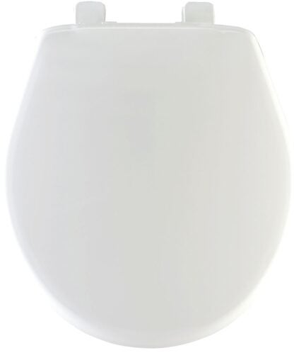 Mayfair 80SLOW000 Toilet Seat, Round, Plastic, White, Hex-Tite Hinge