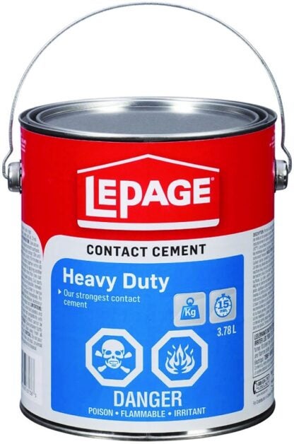 LePage 1504629 Heavy-Duty Contact Cement, Liquid, Solvent, Tan/Yellow, 3.78 L Can Sells in Quantity of 2