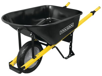 Vulcan 34472 Contractor Wheelbarrow, 6 cu-ft Volume, Steel Tray, 1-Wheel, Flat Free Wheel, 16 in Wheel