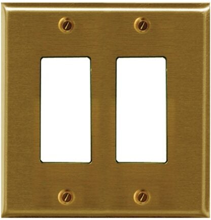 Atron 2-163RRBR Wallplate, 5 in L, 4-3/4 in W, 2-Gang, Metal, Brass