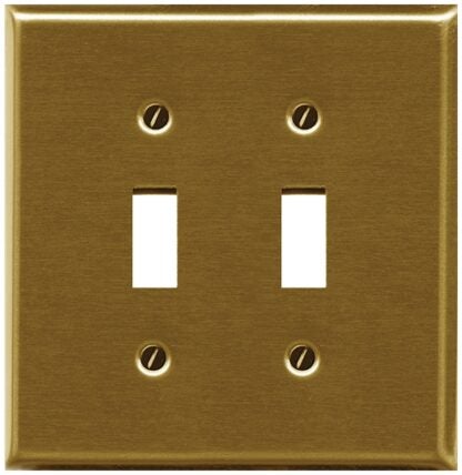 Atron Traditional Series 2-163TTBR Wallplate, 4-3/4 in L, 5 in W, 2-Gang, Metal, Brass