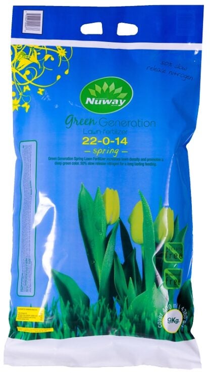 Nuway E00067 Spring Lawn Fertilizer, 9 kg, 22-0-14 N-P-K Ratio