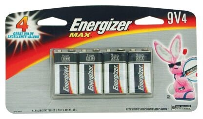 Energizer 522 522BP4 Battery, 9 V Battery, 625 mAh, Alkaline, Manganese Dioxide, Zinc