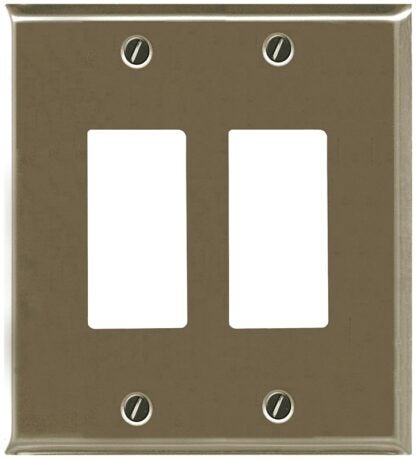 Atron Traditional Series 2167RRBN Wallplate, 5 in L, 4-5/8 in W, 2-Gang, Metal, Satin Nickel