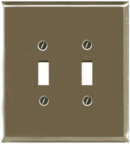 Atron Traditional Series 2167TTBN Wallplate, 4-3/4 in L, 5 in W, 2-Gang, Metal, Satin Nickel