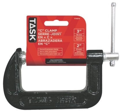 Task T74014 C-Clamp, 3 in Max Opening Size, 2 in D Throat, Steel Body