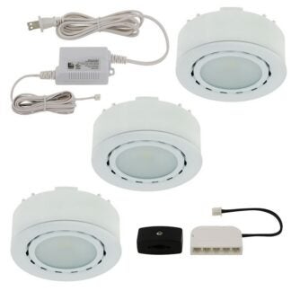 Liteline UCP-LED3-WH Puck Light Kit, 12 VDC, 2 W, 3-Lamp, LED Lamp, 130 Lumens, 3000 K Color Temp, White Fixture