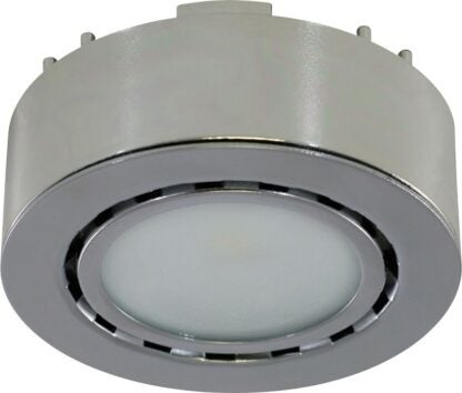 Liteline UCP-LED1-CH Puck Light, 12 V, 2 W, 1-Lamp, LED Lamp, 130 Lumens, 3000 K Color Temp, Chrome Fixture