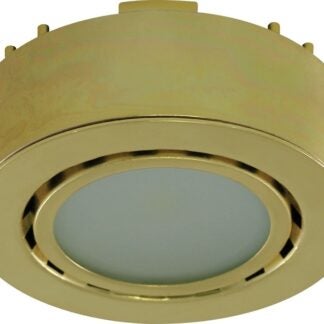 Liteline UCP-LED1-PB Puck Light, 12 V, 2 W, 1-Lamp, LED Lamp, 130 Lumens, 3000 K Color Temp, Polished Brass Fixture