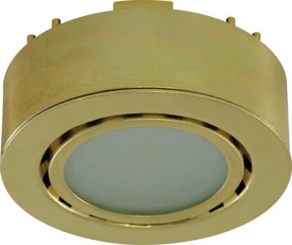 Liteline UCP-LED1-PB Puck Light, 12 V, 2 W, 1-Lamp, LED Lamp, 130 Lumens, 3000 K Color Temp, Polished Brass Fixture