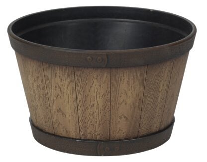 Garant HTN1512NO Whiskey Barrel Tennessee Planter, 15-1/2 in Dia, 12.2 in H, Resin, Natural Oak