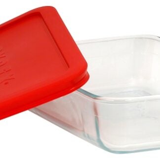 Pyrex 1075430 Food Storage Container with Lid, 3 cup, Glass, 7-1/2 in L, 5-1/2 in W, 1-3/4 in H