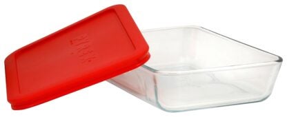 Pyrex 1075430 Food Storage Container with Lid, 3 cup, Glass, 7-1/2 in L, 5-1/2 in W, 1-3/4 in H