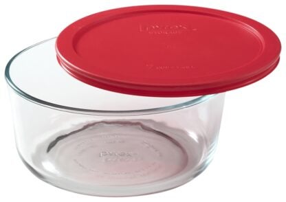 Pyrex 1075429 Food Storage Container with Lid, 7 cup, Glass, 7-1/2 in Dia, 3-1/4 in H