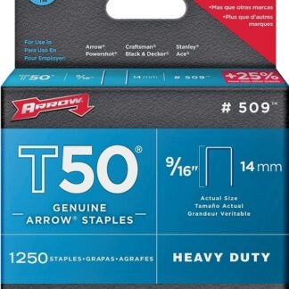 Arrow T50 Series 50924 Flat Crown Staple, 3/8 in W Crown, 9/16 in L Leg Sells in Quantity of 4