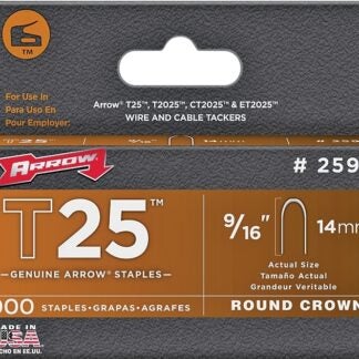 Arrow T25 Series 259 Round Crown Staple, 5/16 in W Crown, 9/16 in L Leg Sells in Quantity of 5