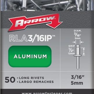 Arrow RLA3/16IP Pop Rivet, Long, 1/2 in L, Aluminum