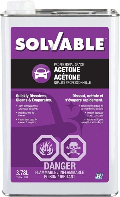 Solvable 53-264 Acetone, Liquid, Pungent, 3.78 L Sells in Quantity of 4