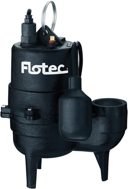 Flotec FPSE3601A-04 Sewage Pump, 13 A, 115 V, 0.5 hp, 2 in Outlet, 18 ft Max Head, 9000 gph, Iron