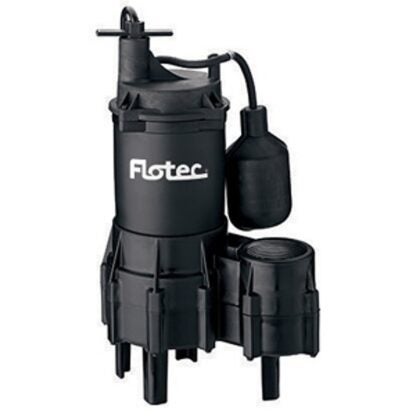 Flotec FPSE3200A Sewage Pump, 8.5 A, 115 V, 4/10 hp, 2 in Outlet, 18 ft Max Head, 5250 gph, Thermoplastic