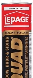 LePage QUAD 2398133 Window, Door and Siding Sealant, White, 295 mL Cartridge Sells in Quantity of 12