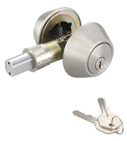 ProSource T-D102SS Deadbolt, 3 Grade, Stainless Steel, 2-3/8 to 2-3/4 in Backset, KW1 Keyway Sells in Quantity of 3