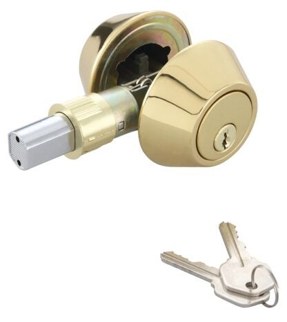 ProSource T-D102PB Deadbolt, 3 Grade, Polished Brass, 2-3/8 to 2-3/4 in Backset, KW1 Keyway Sells in Quantity of 3