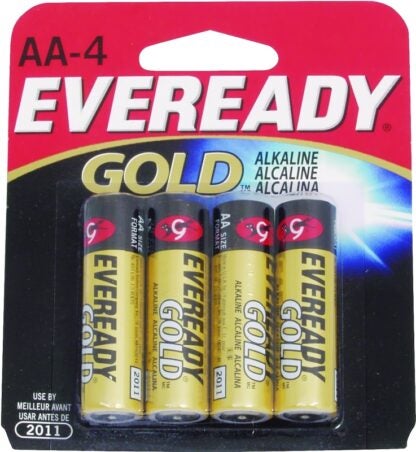 Eveready A91 A91BP-4 Battery, 1.5 V Battery, 2700 mAh, AA Battery, Alkaline, Manganese Dioxide, Zinc