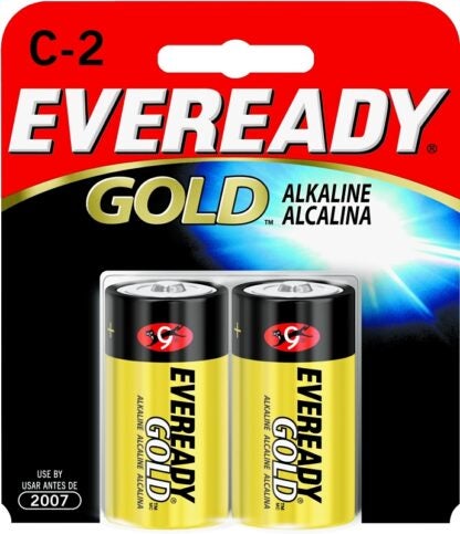 Eveready Gold A93BP-2 Battery, 1.5 V Battery, 8350 mAh, C Battery, Alkaline, Manganese Dioxide, Zinc