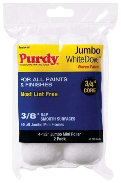 Purdy White Dove 140624012 Jumbo Mini Roller Cover, 3/8 in Thick Nap, 4-1/2 in L, 3/4 in Core, Dralon Fabric Cover