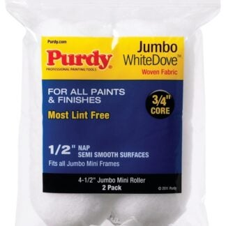 Purdy White Dove 140624013 Jumbo Mini Roller Cover, 1/2 in Thick Nap, 4-1/2 in L, 3/4 in Core, Dralon Fabric Cover