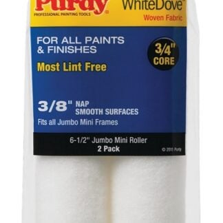 Purdy White Dove 140626012 Jumbo Mini Roller Cover, 3/8 in Thick Nap, 6-1/2 in L, 3/4 in Core, Dralon Fabric Cover