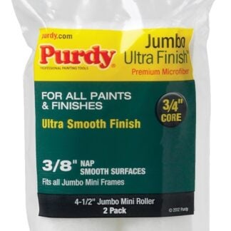 Purdy Ultra Finish 140624052 Jumbo Mini Roller Cover, 3/8 in Thick Nap, 4-1/2 in L, Microfiber Cloth Cover