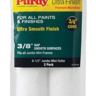 Purdy Ultra Finish 140626052 Jumbo Mini Roller Cover, 3/8 in Thick Nap, 6-1/2 in L, 3/4 in Core, Microfiber Cloth Cover